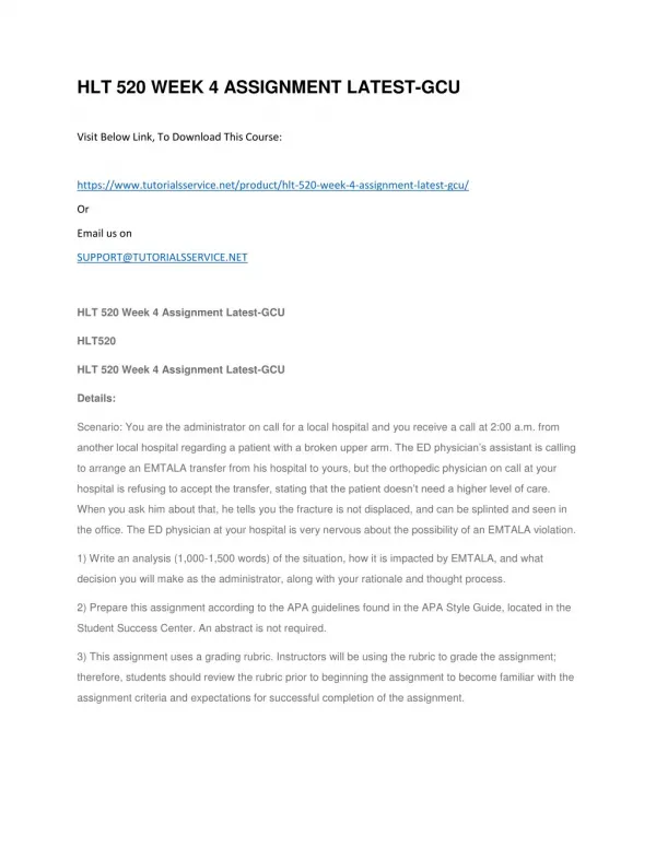 hlt 520 week 4 assignment latest gcu