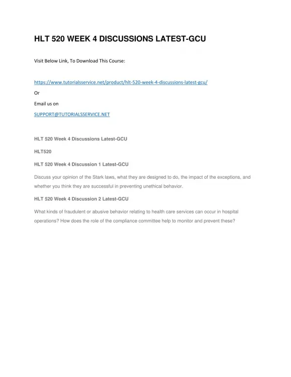 hlt 520 week 4 discussions latest gcu