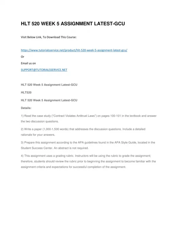 hlt 520 week 5 assignment latest gcu