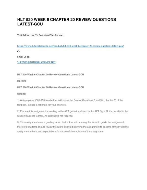 hlt 520 week 6 chapter 20 review questions latest