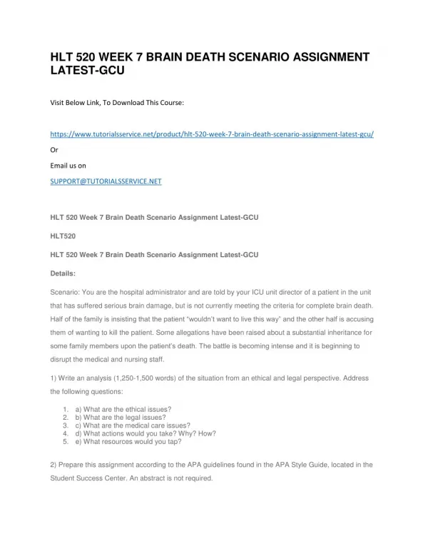 hlt 520 week 7 brain death scenario assignment