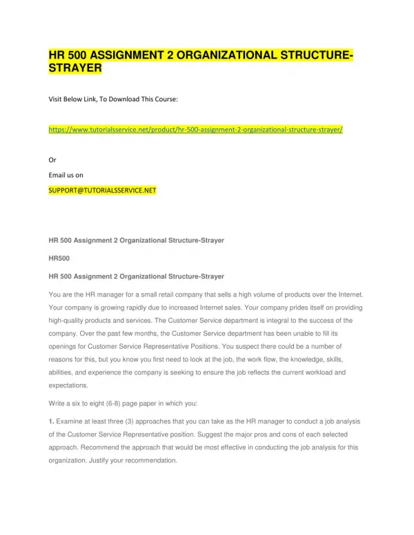 hr 500 assignment 2 organizational structure