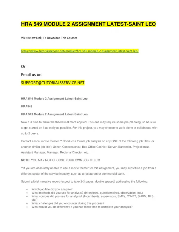 hra 549 module 2 assignment latest saint leo