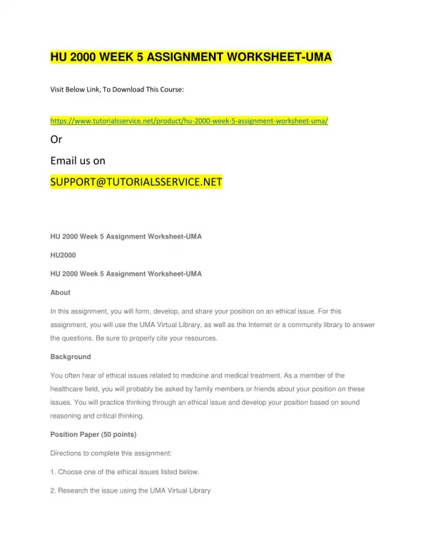 hu 2000 week 5 assignment worksheet uma