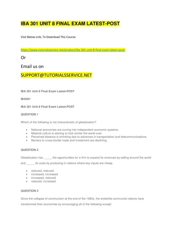 iba 301 unit 8 final exam latest post