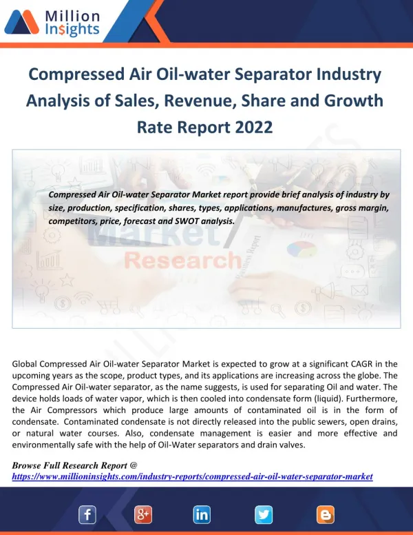 Compressed Air Oil-water Separator Market Segmentation, Opportunities, Trends & Future Scope Report 2022