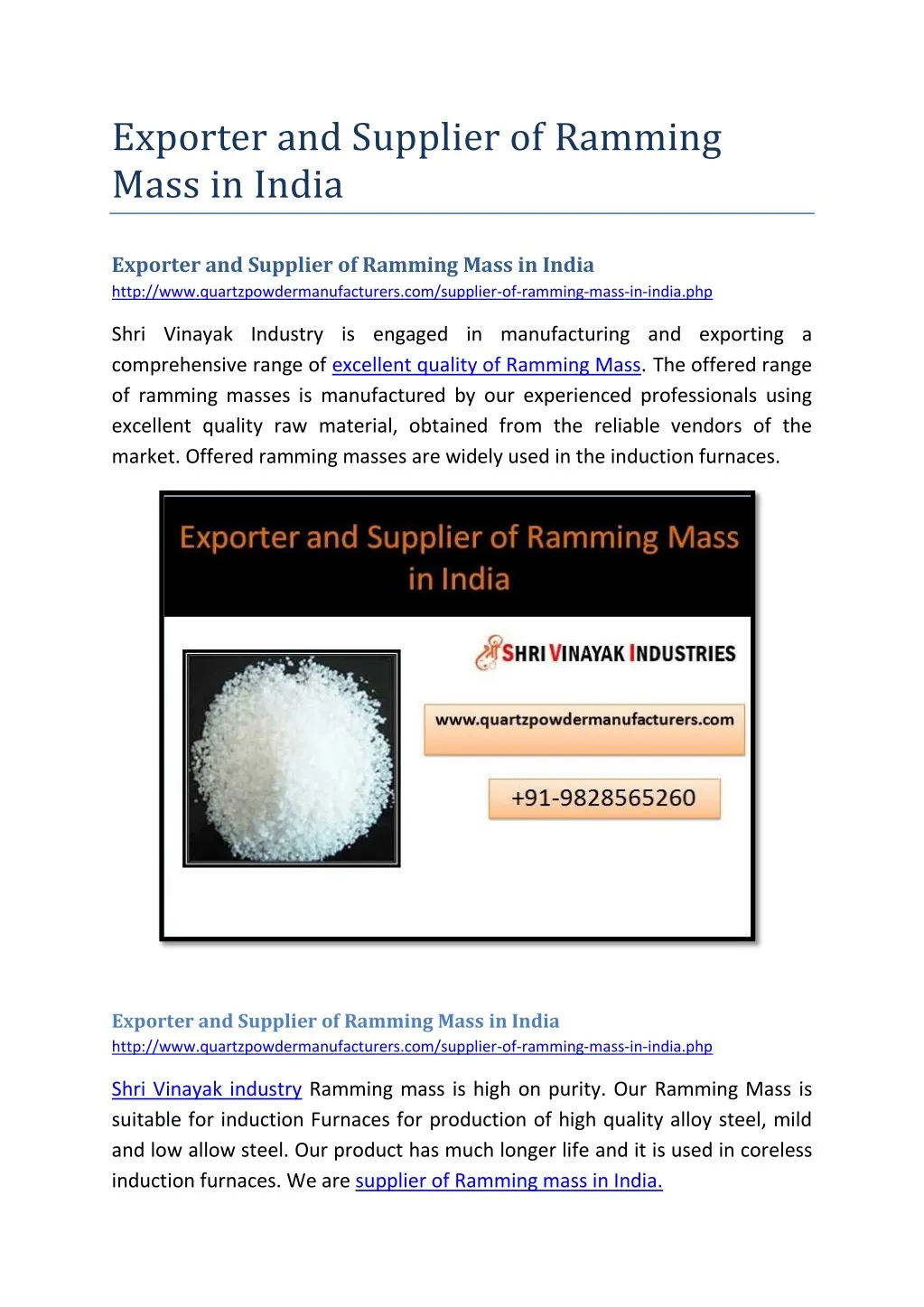 exporter and supplier of ramming mass in india