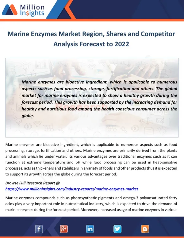 Marine Enzymes Market Region, Shares and Competitor Analysis Forecast to 2022