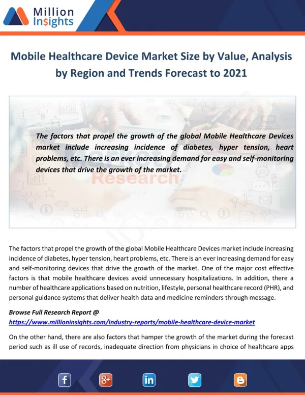 Mobile Healthcare Device Market Size by Value, Analysis by Region and Trends Forecast to 2021
