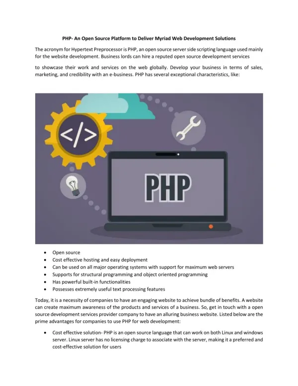 PHP- An Open Source Platform to Deliver Myriad Web Development Solutions