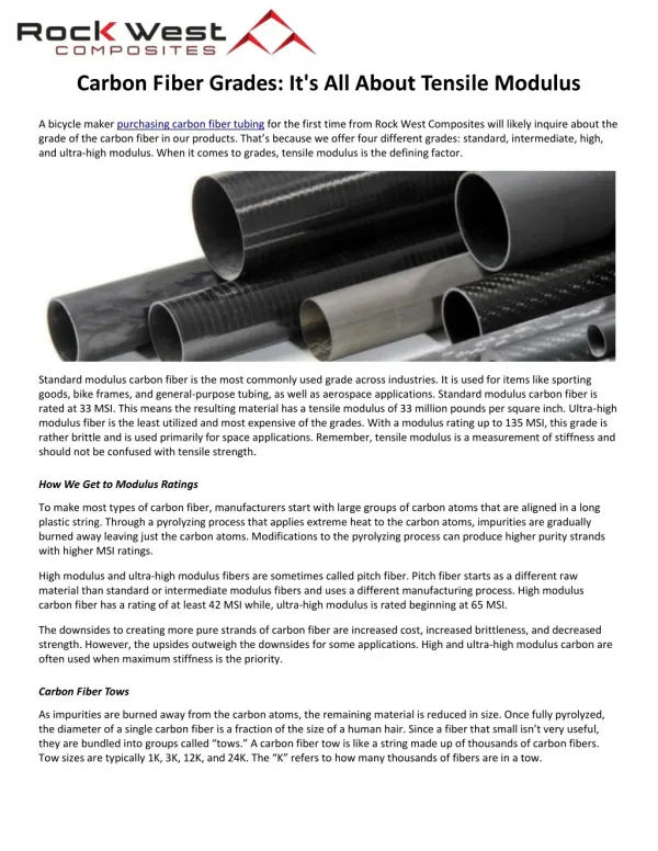 Carbon Fiber Grades: It's All About Tensile Modulus