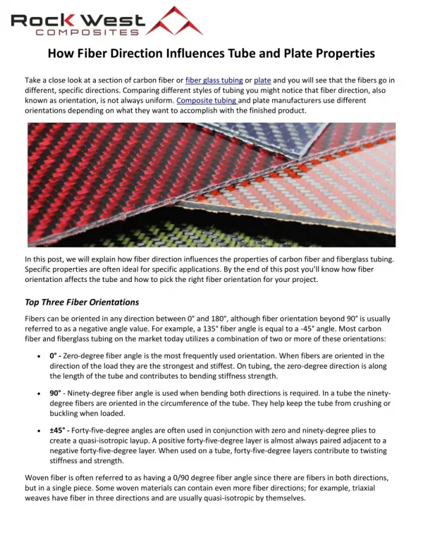 How Fiber Direction Influences Tube and Plate Properties
