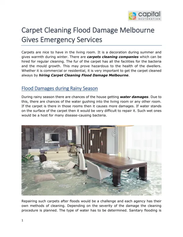 Carpet Cleaning Flood Damage Melbourne Gives Emergency Services