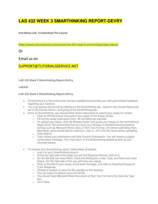 las 432 week 3 smarthinking report devry