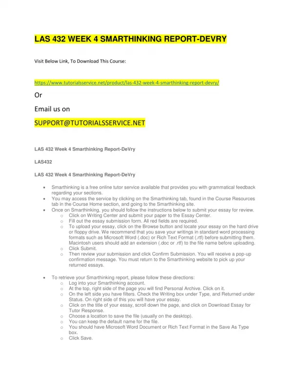 las 432 week 4 smarthinking report devry