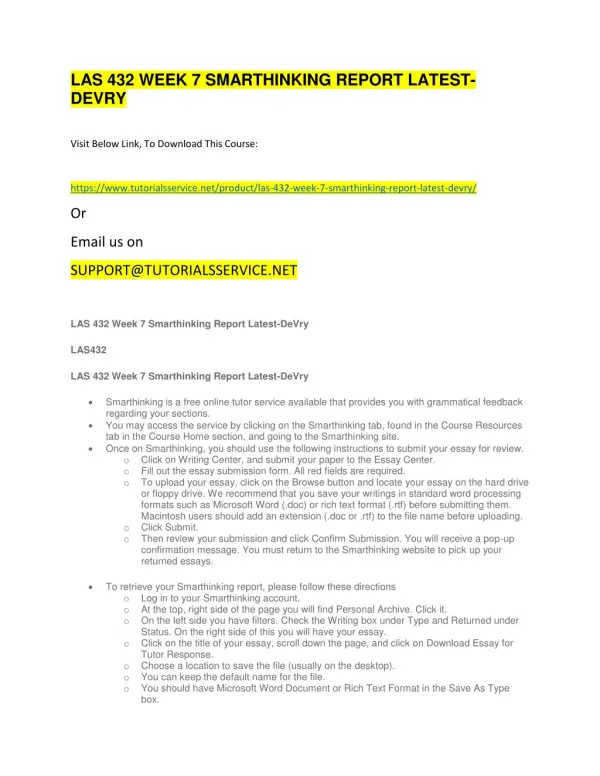 las 432 week 7 smarthinking report latest devry