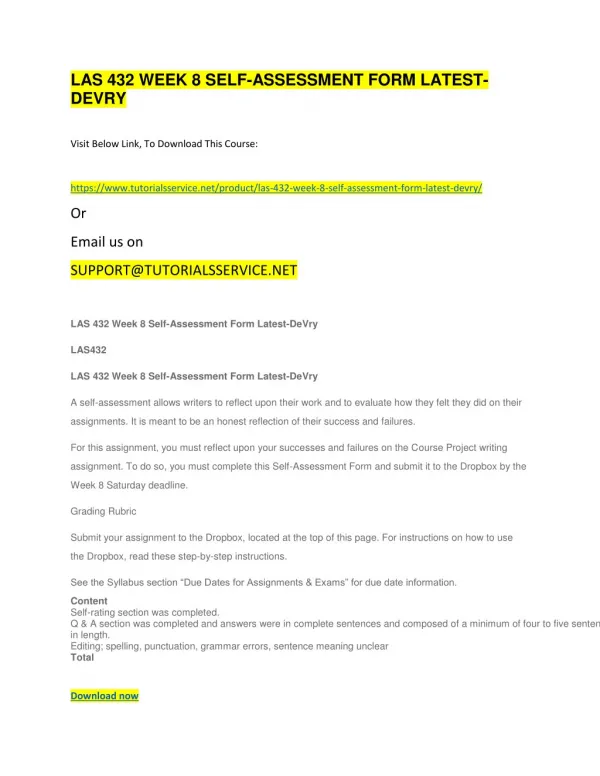 las 432 week 8 self assessment form latest devry