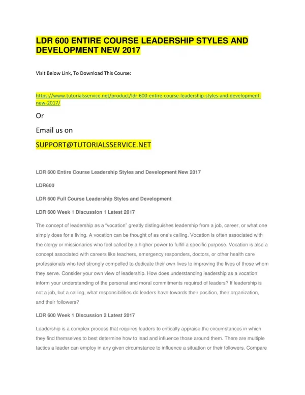 ldr 600 entire course leadership styles