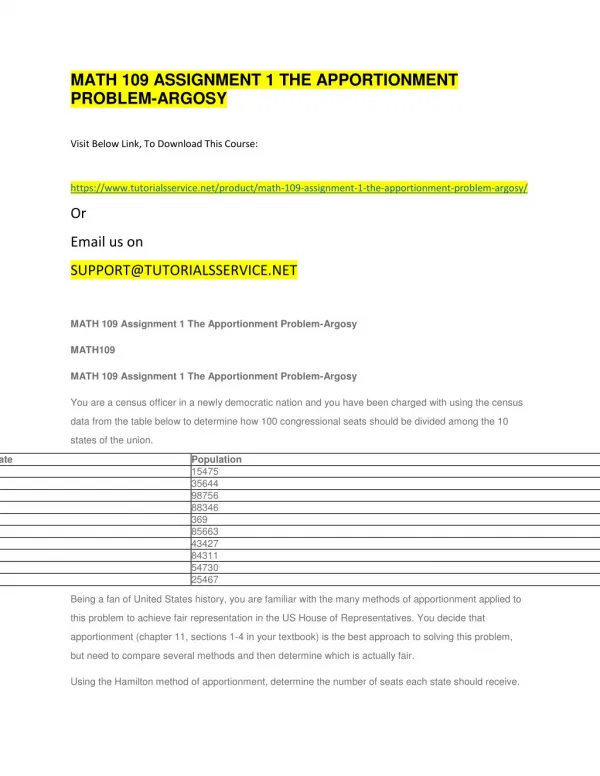 math 109 assignment 1 the apportionment problem