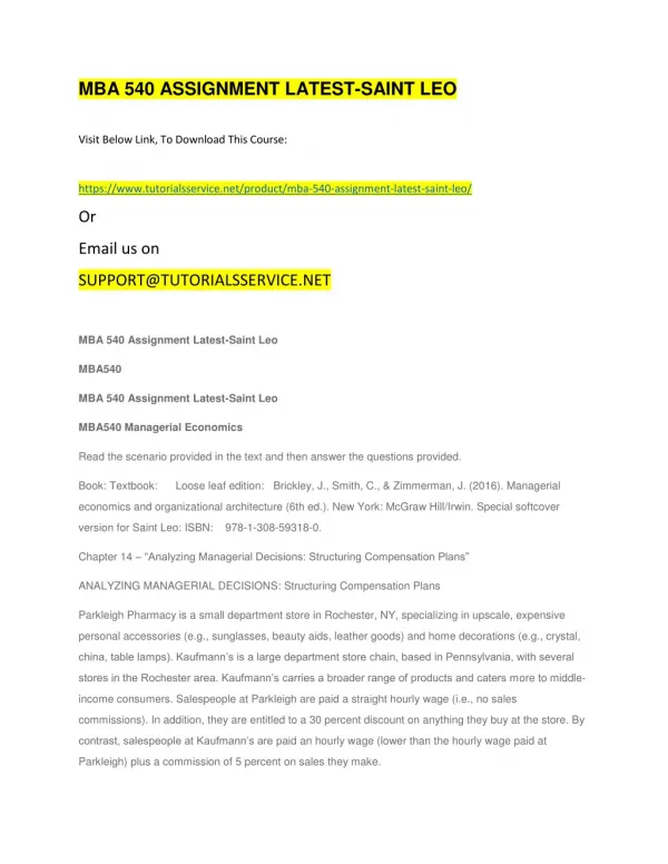 mba 540 assignment latest saint leo