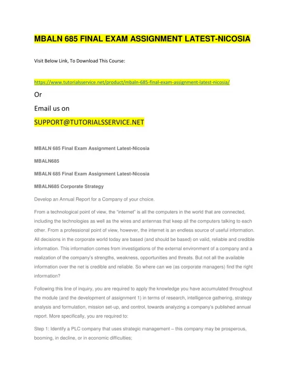 mbaln 685 final exam assignment latest nicosia