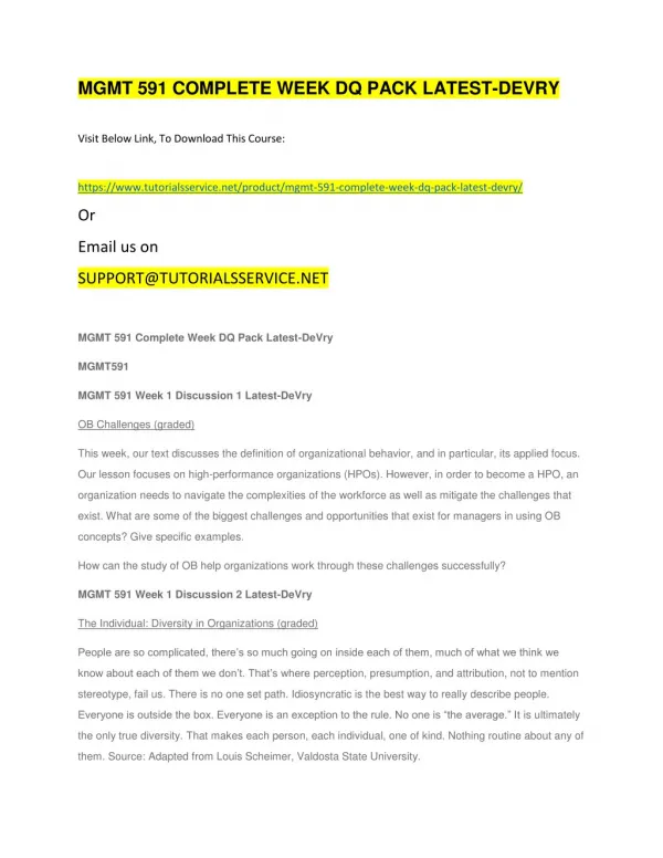 mgmt 591 complete week dq pack latest devry