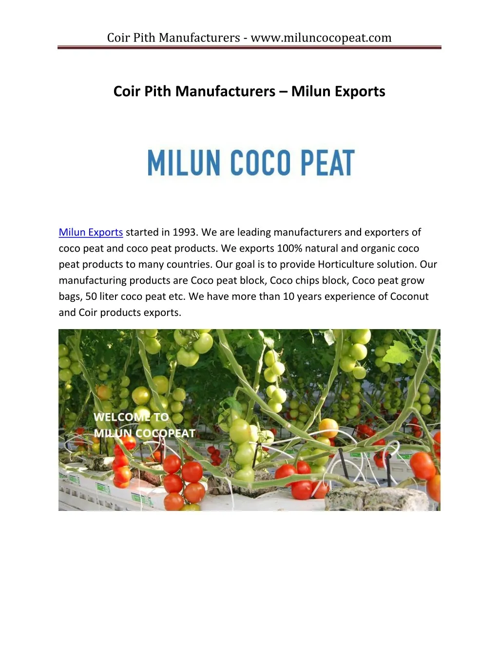 coir pith manufacturers www miluncocopeat com