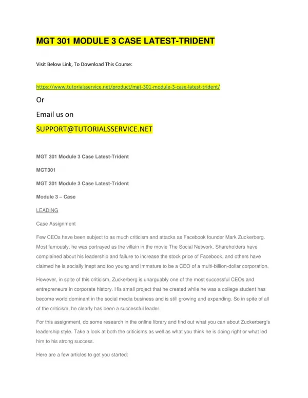 mgt 301 module 3 case latest trident
