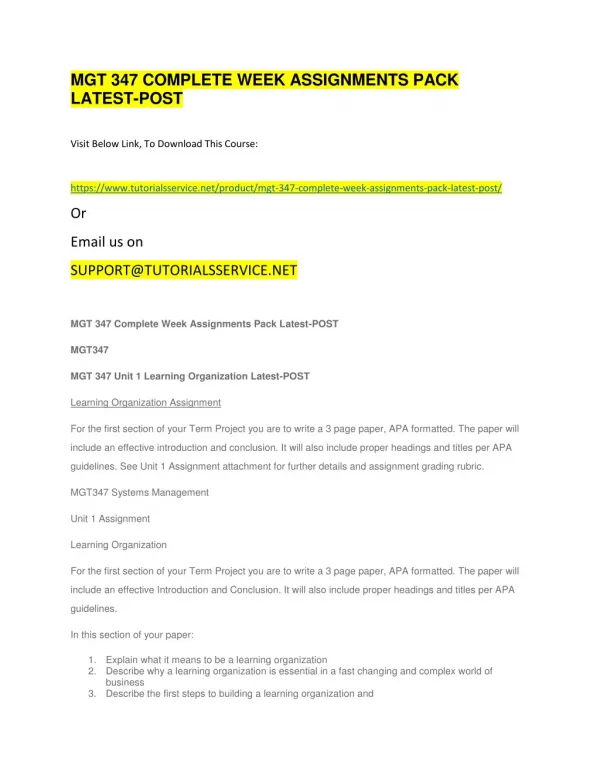 mgt 347 complete week assignments pack latest post