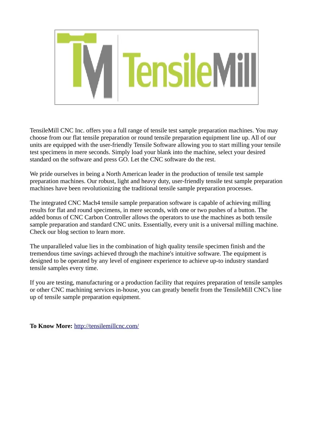 tensilemill cnc inc offers you a full range