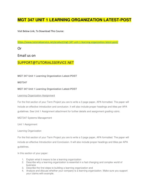 mgt 347 unit 1 learning organization latest post