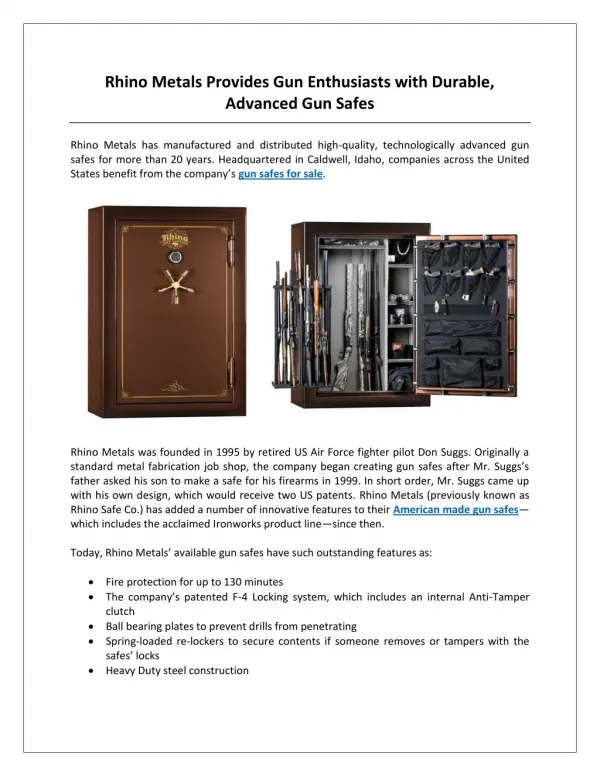 Rhino Metals Provides Gun Enthusiasts with Durable, Advanced Gun Safes