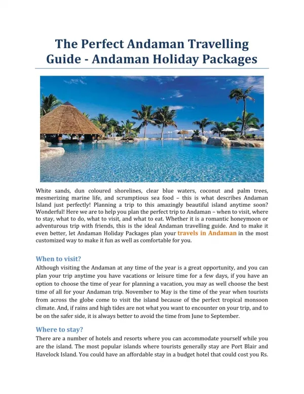 The Perfect Andaman Travelling Guide - Andaman Holiday Packages