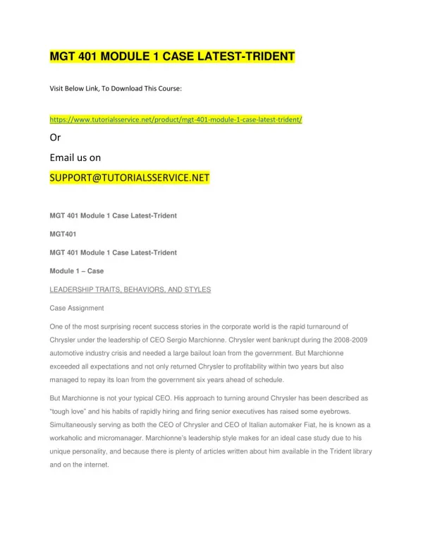 mgt 401 module 1 case latest trident