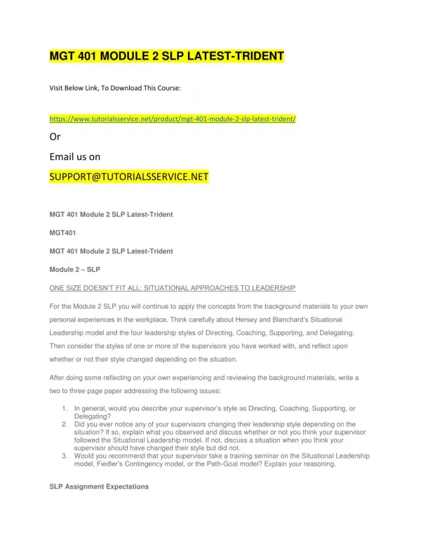 mgt 401 module 2 slp latest trident