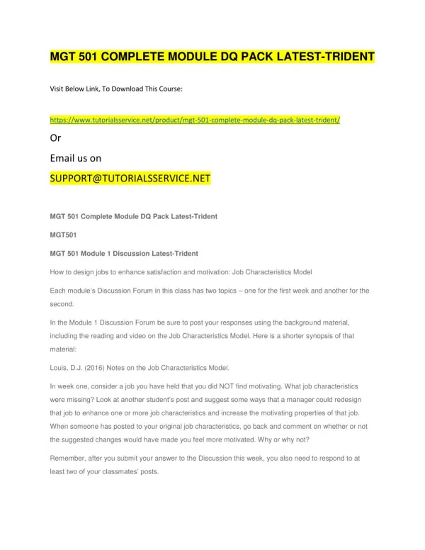 mgt 501 complete module dq pack latest trident