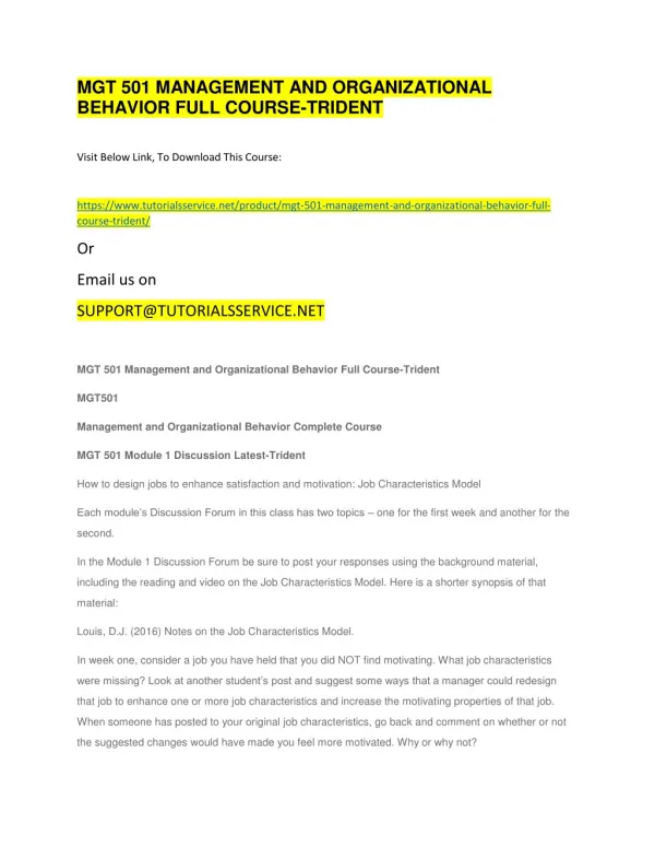 mgt 501 management and organizational behavior