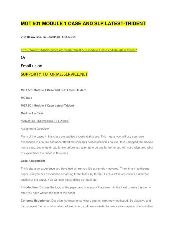mgt 501 module 1 case and slp latest trident
