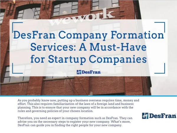 DesFran Company Formation Services: A Must-Have for Startup Companies