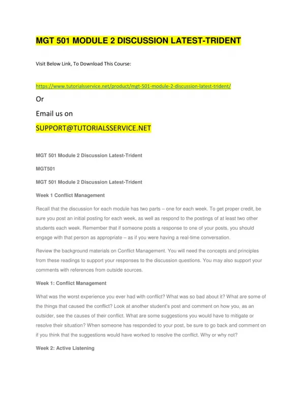 mgt 501 module 2 discussion latest trident