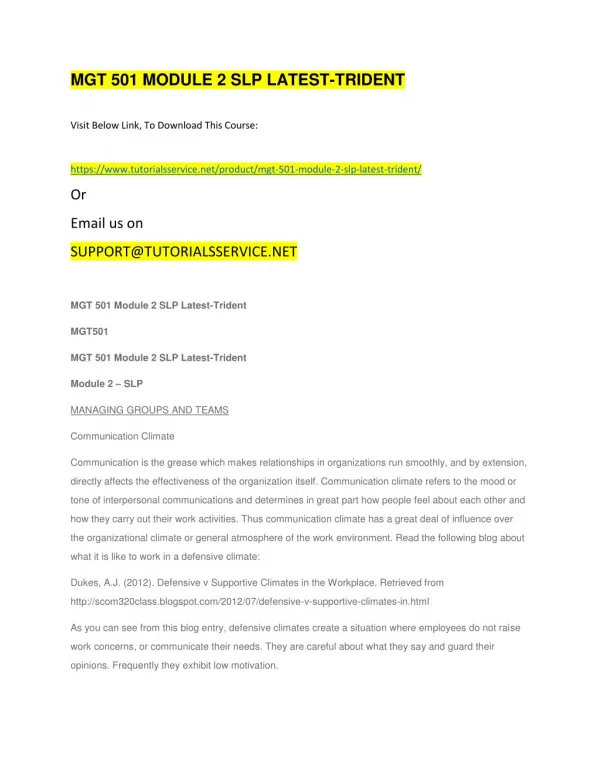 mgt 501 module 2 slp latest trident