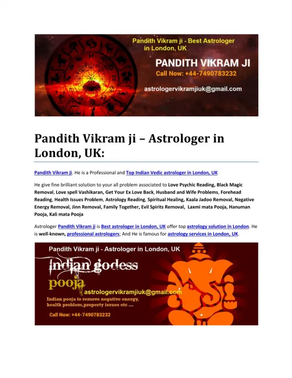 Pandith Vikram ji â€“ Astrologer in London, UK: