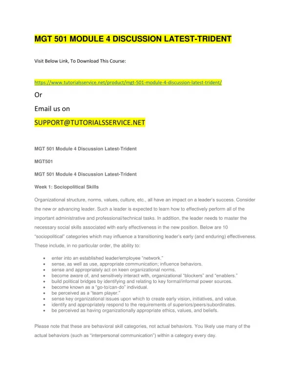 mgt 501 module 4 discussion latest trident
