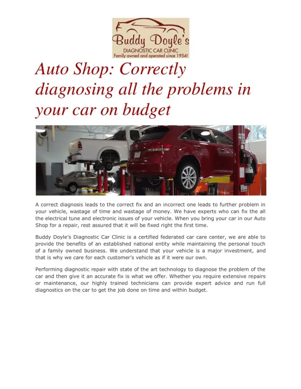 Auto Shop: Correctly diagnosing all the problems in your car on budget