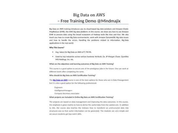 Big Data on AWS - Online Certification Course