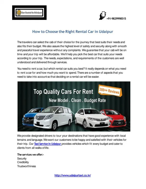How to Choose the Right Rental Car in Udaipur