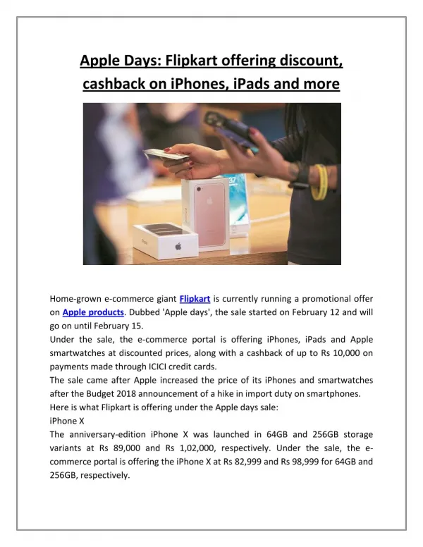 Apple days flipkart offering discount, cashback on iphones, ipads and more