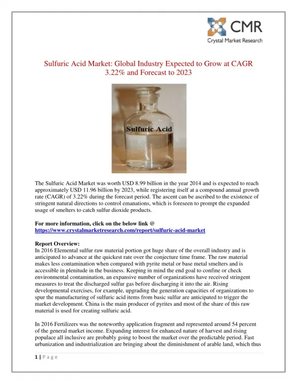Sulfuric Acid Market- Global Industry Analysis and Opportunity Assessment 2014- 2023