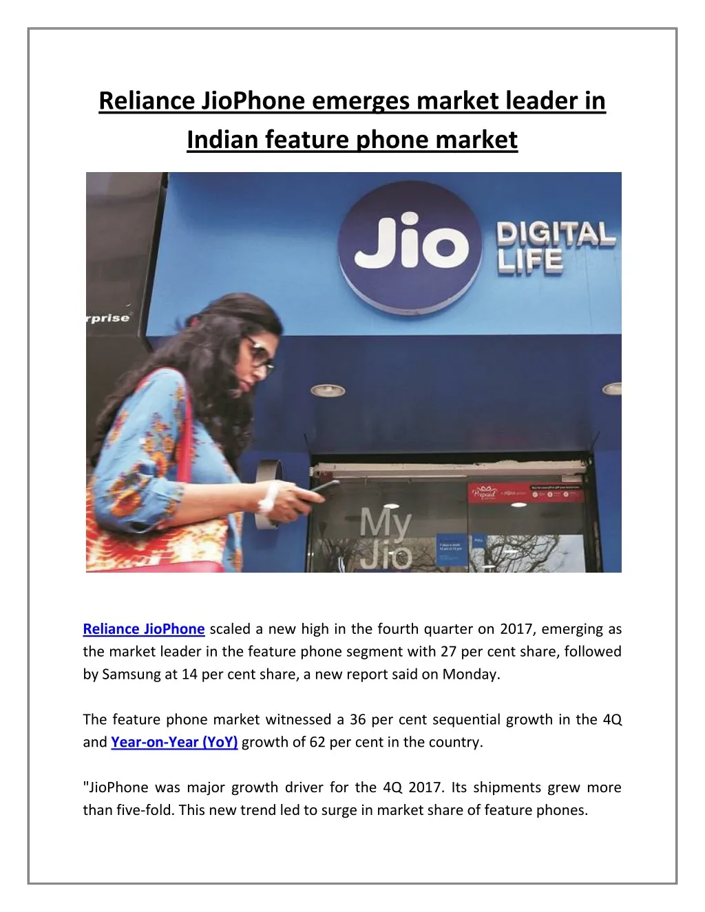 reliance jiophone emerges market leader in indian