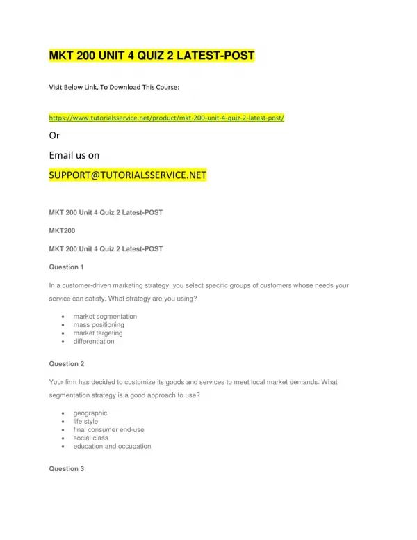 mkt 200 unit 4 quiz 2 latest post